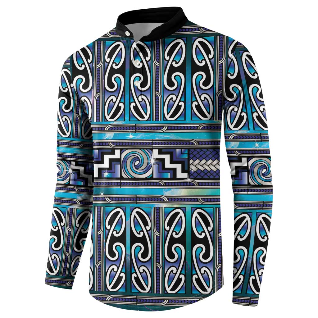 Maori Matariki Button Sweatshirt Blue Galaxy Aesthetic Koru Art