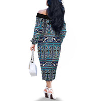 Maori Matariki Family Matching Off The Shoulder Long Sleeve Dress and Hawaiian Shirt Blue Galaxy Aesthetic Koru Art