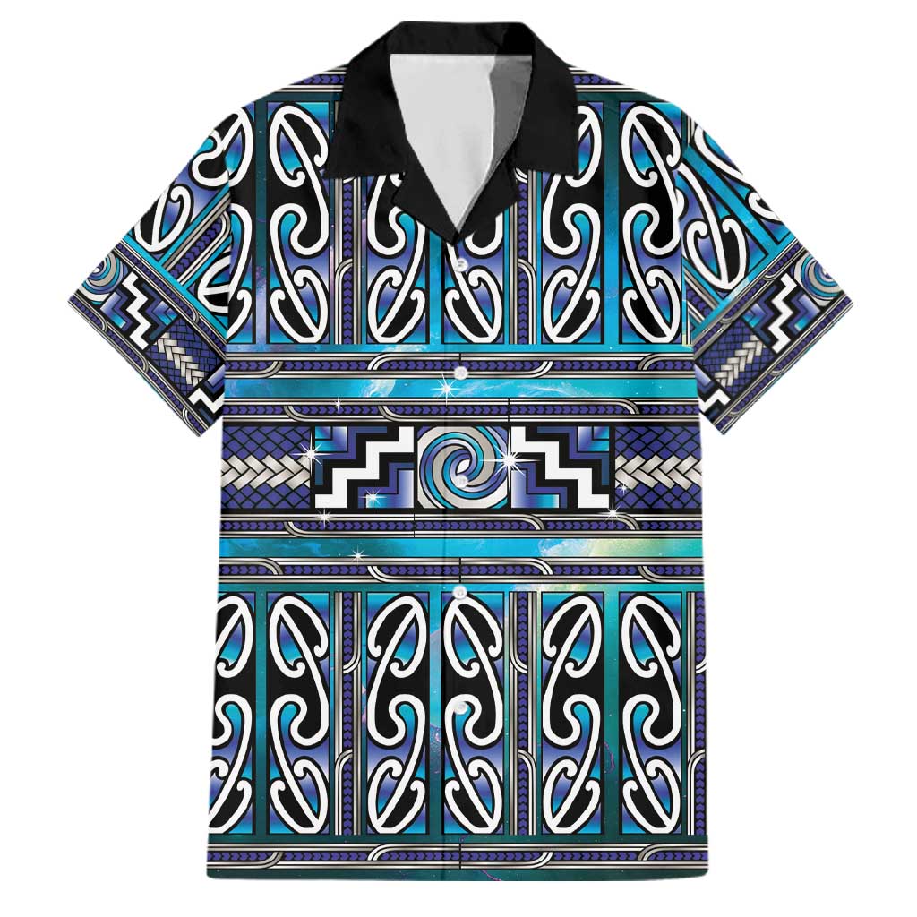 Maori Matariki Family Matching Off Shoulder Short Dress and Hawaiian Shirt Blue Galaxy Aesthetic Koru Art