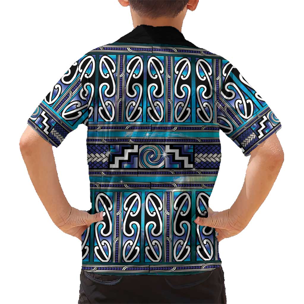 Maori Matariki Family Matching Summer Maxi Dress and Hawaiian Shirt Blue Galaxy Aesthetic Koru Art