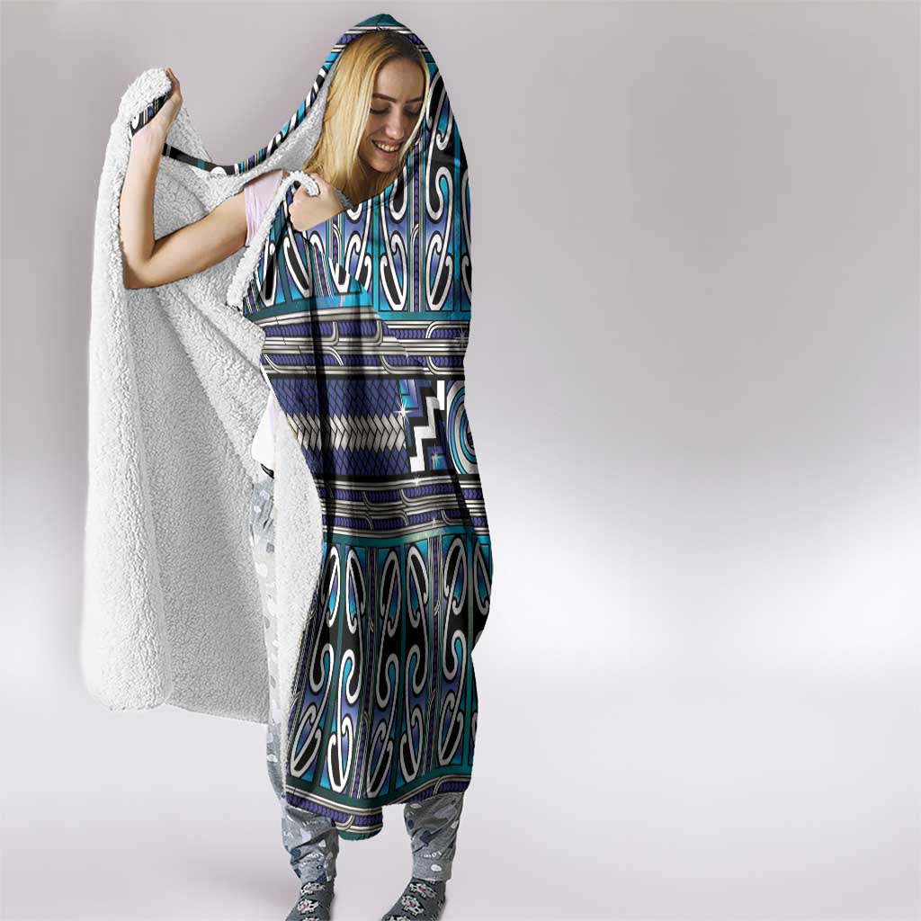 Maori Matariki Hooded Blanket Blue Galaxy Aesthetic Koru Art