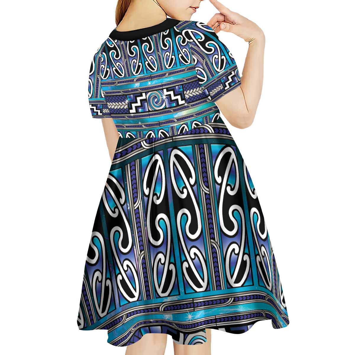 Maori Matariki Kid Short Sleeve Dress Blue Galaxy Aesthetic Koru Art