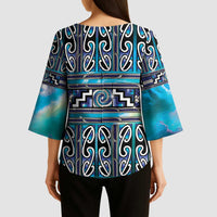 Maori Matariki Kimono Sleeve Blouse Blue Galaxy Aesthetic Koru Art