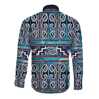 Maori Matariki Long Sleeve Button Shirt Blue Galaxy Aesthetic Koru Art