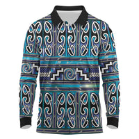 Maori Matariki Long Sleeve Polo Shirt Blue Galaxy Aesthetic Koru Art LT01 Blue - Polynesian Pride