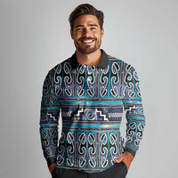 Maori Matariki Long Sleeve Polo Shirt Blue Galaxy Aesthetic Koru Art LT01 - Polynesian Pride