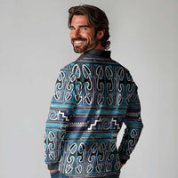 Maori Matariki Long Sleeve Polo Shirt Blue Galaxy Aesthetic Koru Art LT01 - Polynesian Pride