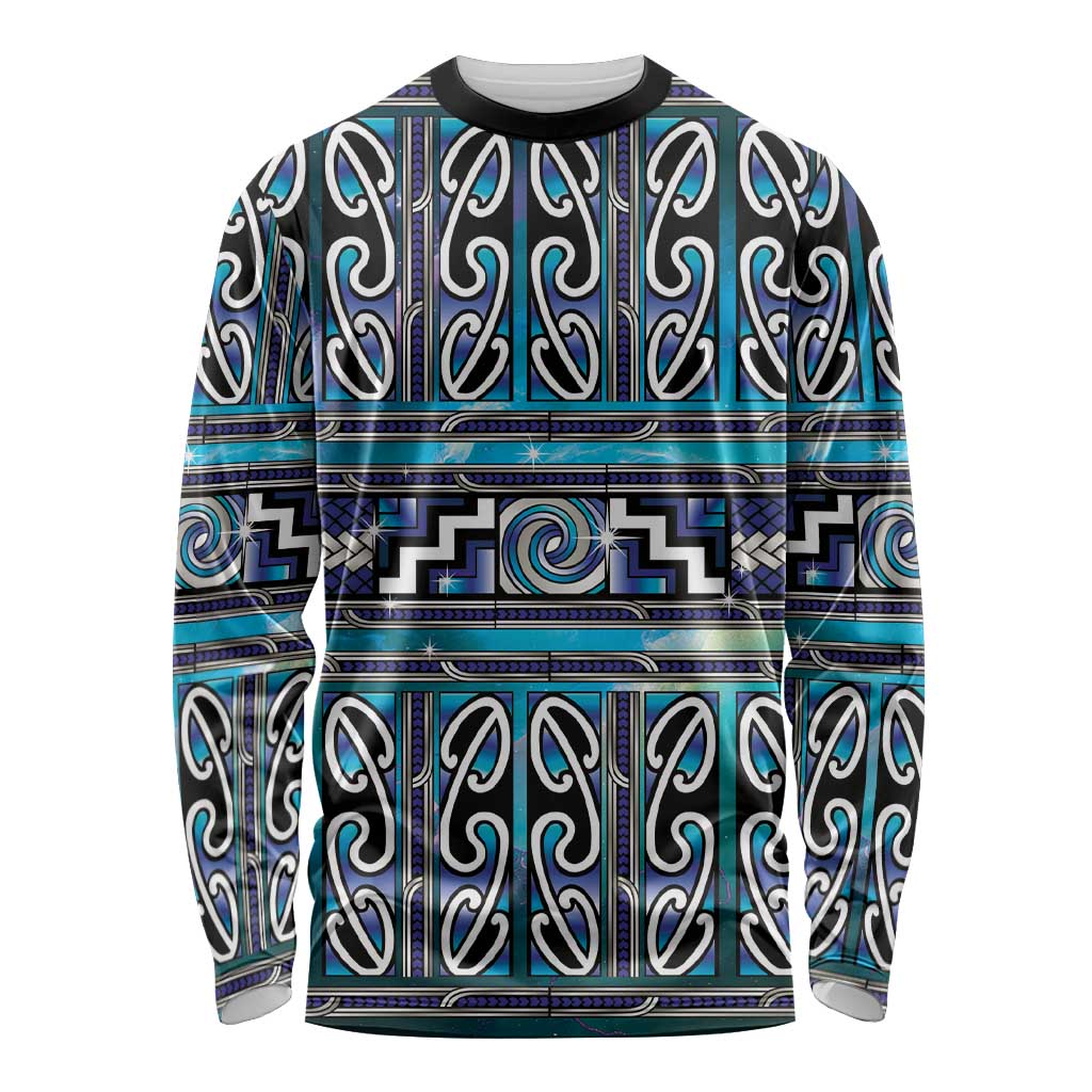 Maori Matariki Long Sleeve Shirt Blue Galaxy Aesthetic Koru Art