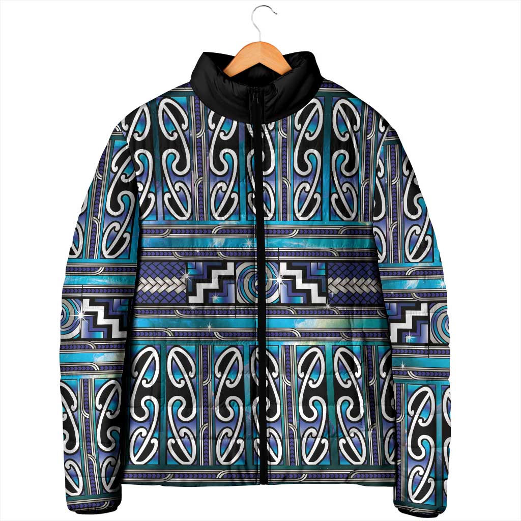 Maori Matariki Padded Jacket Blue Galaxy Aesthetic Koru Art