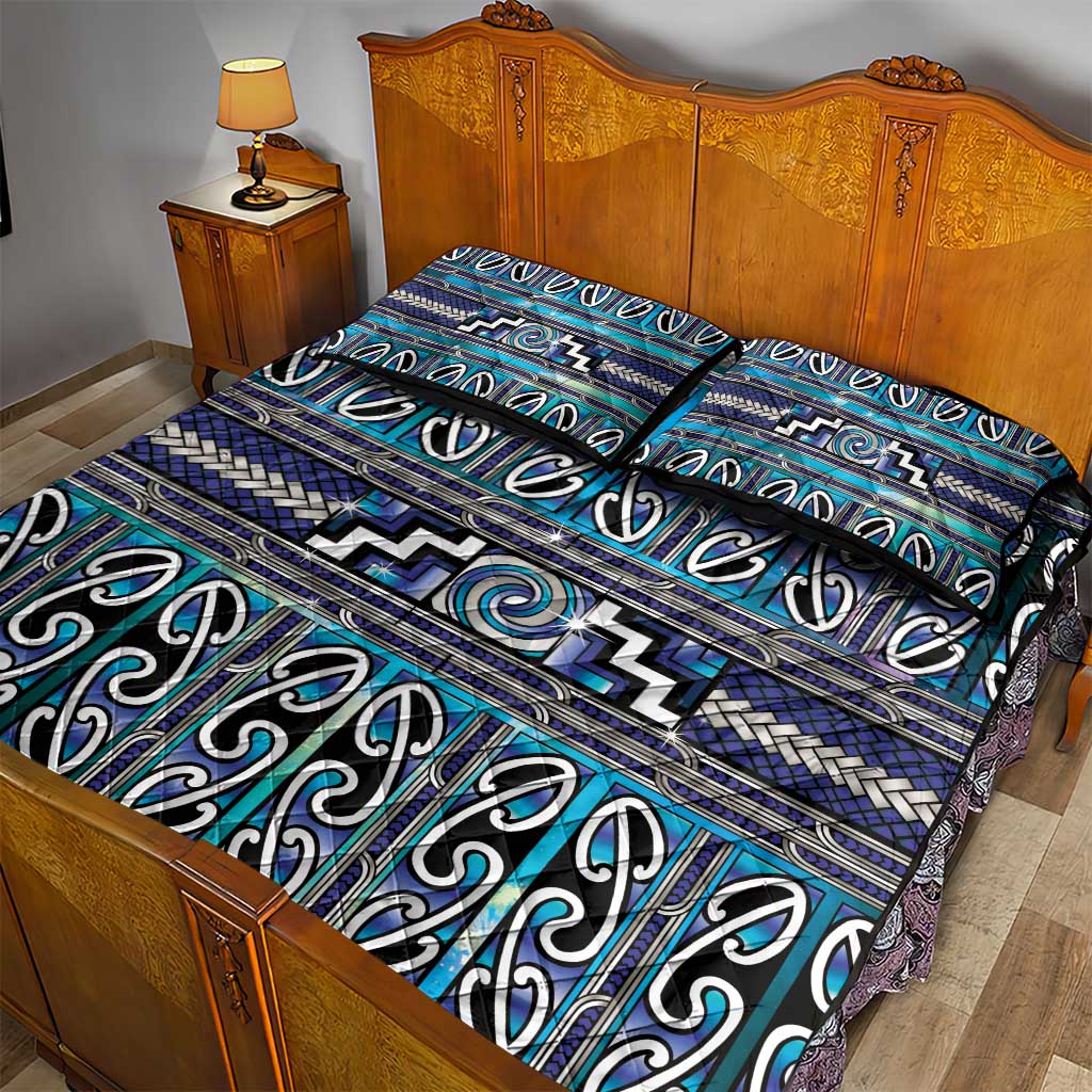 Maori Matariki Quilt Bed Set Blue Galaxy Aesthetic Koru Art