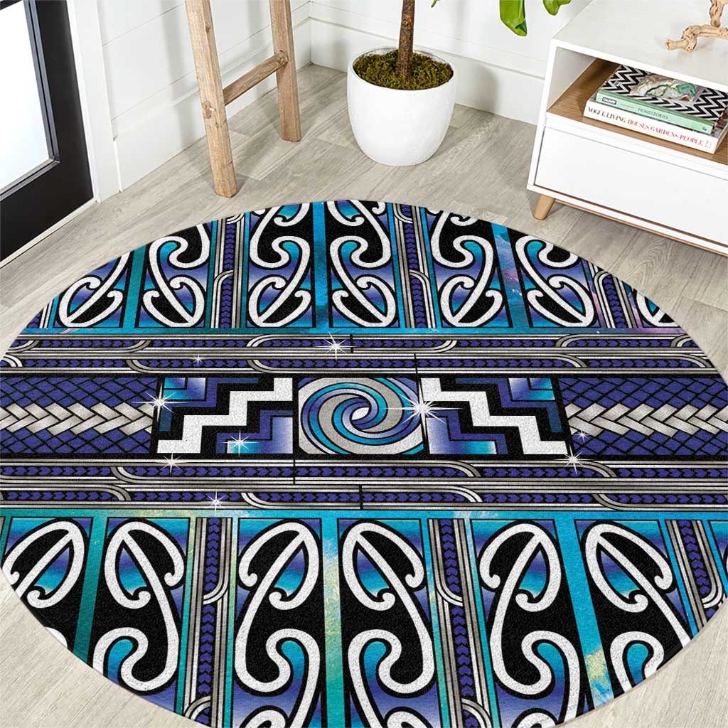 Maori Matariki Round Carpet Blue Galaxy Aesthetic Koru Art