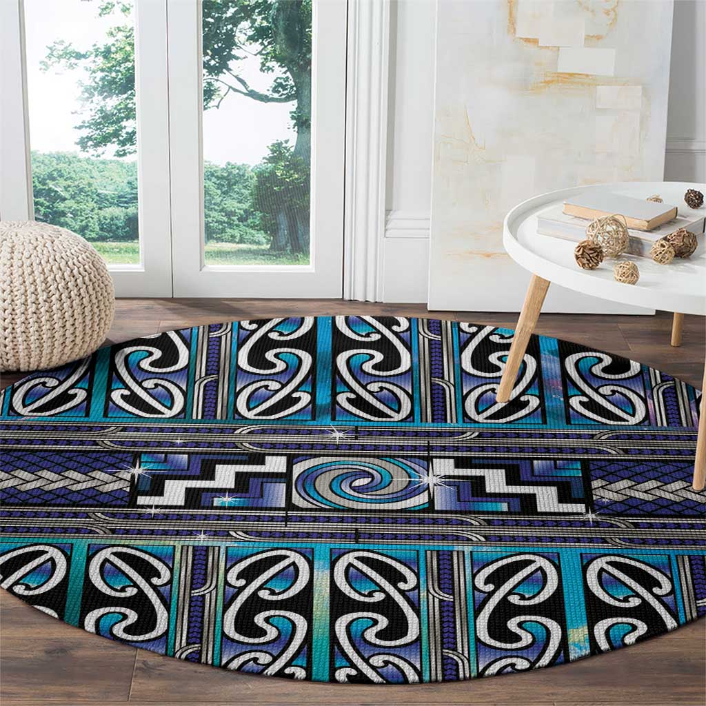 Maori Matariki Round Carpet Blue Galaxy Aesthetic Koru Art
