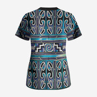 Maori Matariki Scrub Top Blue Galaxy Aesthetic Koru Art