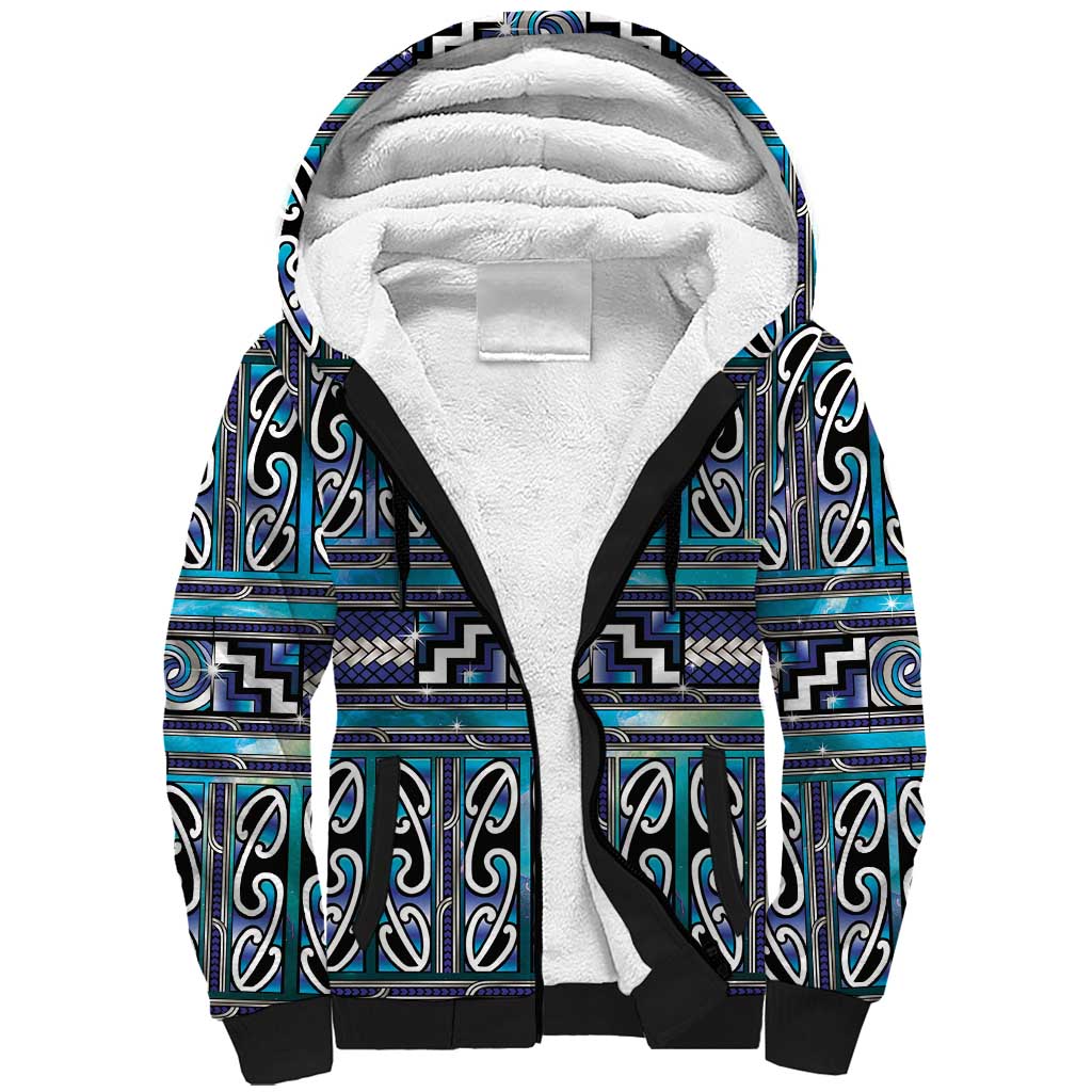 Maori Matariki Sherpa Hoodie Blue Galaxy Aesthetic Koru Art LT01 Unisex Blue - Polynesian Pride