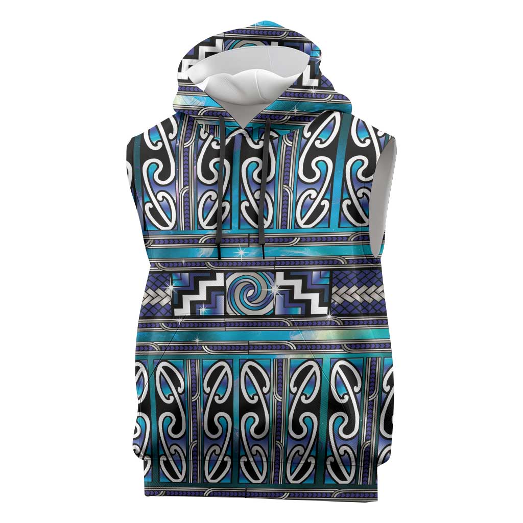 Maori Matariki Sleeveless Hoodie Blue Galaxy Aesthetic Koru Art LT01 Blue - Polynesian Pride