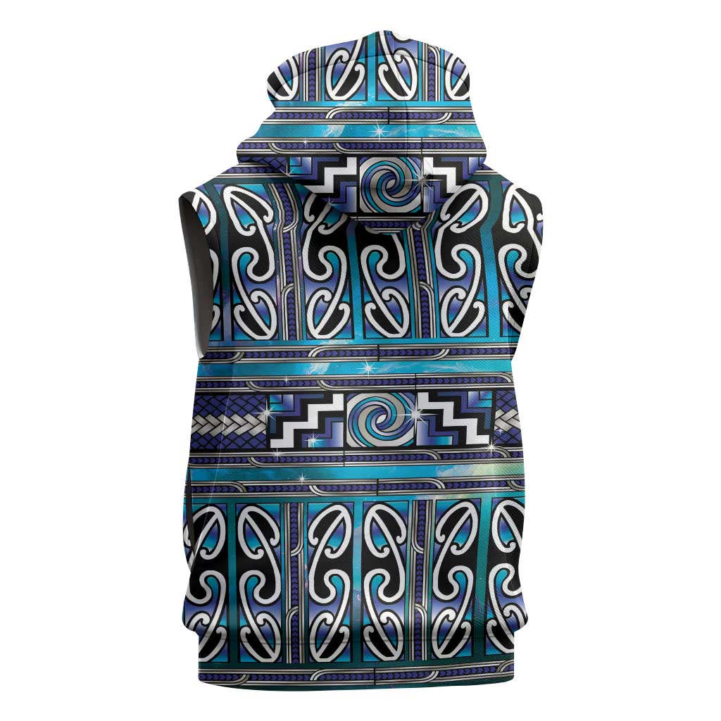 Maori Matariki Sleeveless Hoodie Blue Galaxy Aesthetic Koru Art LT01 - Polynesian Pride