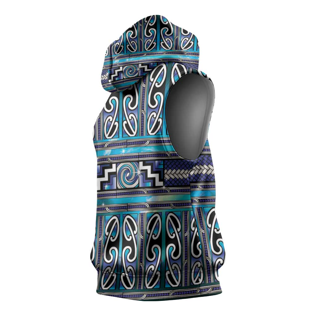 Maori Matariki Sleeveless Hoodie Blue Galaxy Aesthetic Koru Art LT01 - Polynesian Pride