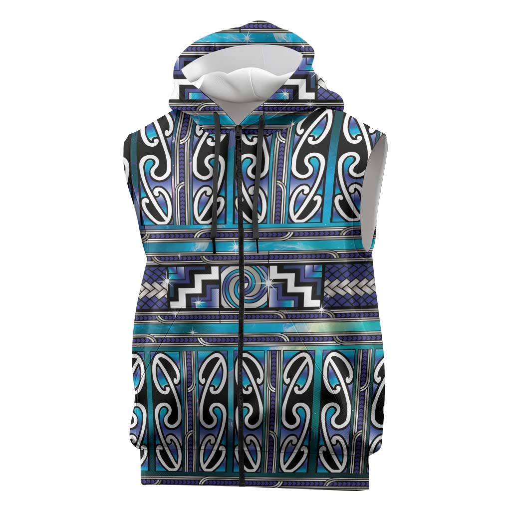 Maori Matariki Sleeveless Zip Hoodie Blue Galaxy Aesthetic Koru Art LT01 Blue - Polynesian Pride