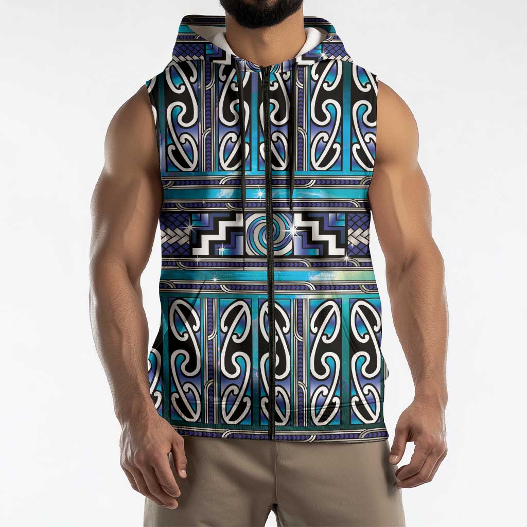 Maori Matariki Sleeveless Zip Hoodie Blue Galaxy Aesthetic Koru Art LT01 - Polynesian Pride