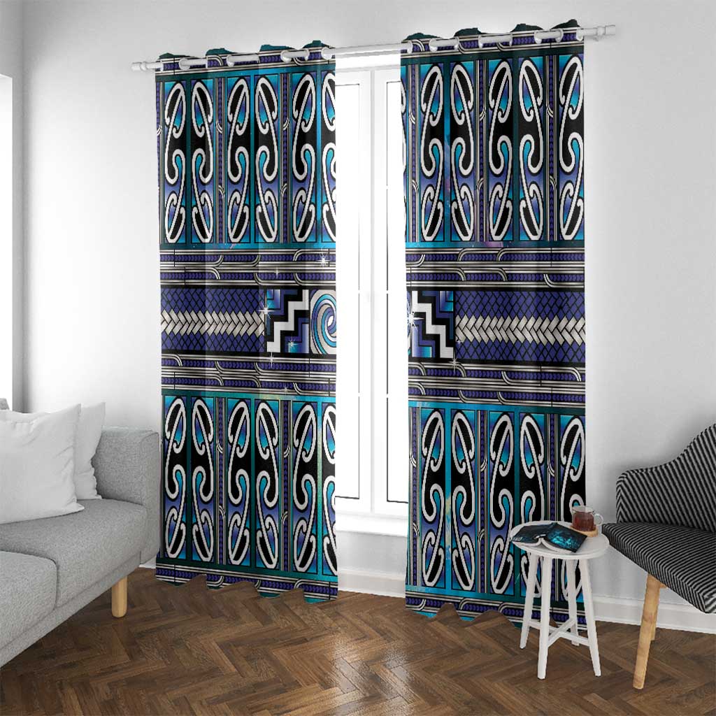 Maori Matariki Window Curtain Blue Galaxy Aesthetic Koru Art