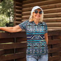 Maori Matariki Women Polo Shirt Blue Galaxy Aesthetic Koru Art