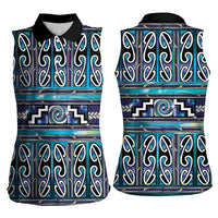 Maori Matariki Women Sleeveless Polo Shirt Blue Galaxy Aesthetic Koru Art