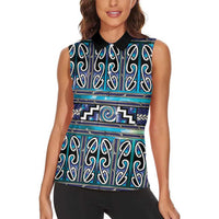 Maori Matariki Women Sleeveless Polo Shirt Blue Galaxy Aesthetic Koru Art