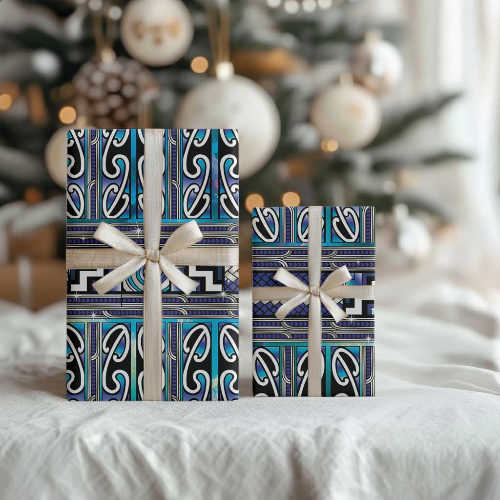 Maori Matariki Wrapping Paper Blue Galaxy Aesthetic Koru Art