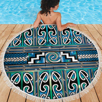 Maori Matariki Beach Blanket Green Galaxy Aesthetic Koru Art