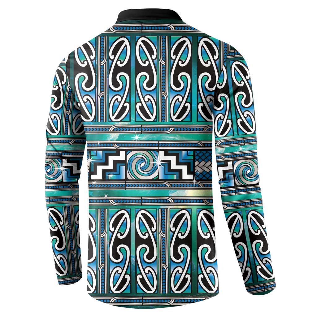 Maori Matariki Button Sweatshirt Green Galaxy Aesthetic Koru Art