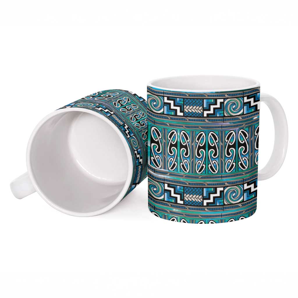 Maori Matariki Ceramic Mug Green Galaxy Aesthetic Koru Art
