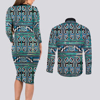 Maori Matariki Couples Matching Long Sleeve Bodycon Dress and Long Sleeve Button Shirt Green Galaxy Aesthetic Koru Art