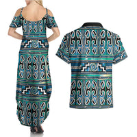 Maori Matariki Couples Matching Summer Maxi Dress and Hawaiian Shirt Green Galaxy Aesthetic Koru Art