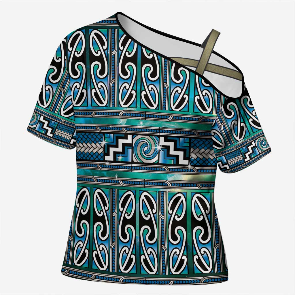 Maori Matariki Cross Shoulder Shirt Green Galaxy Aesthetic Koru Art LT01 Female Green - Polynesian Pride