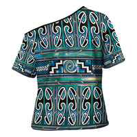 Maori Matariki Cross Shoulder Shirt Green Galaxy Aesthetic Koru Art LT01 - Polynesian Pride