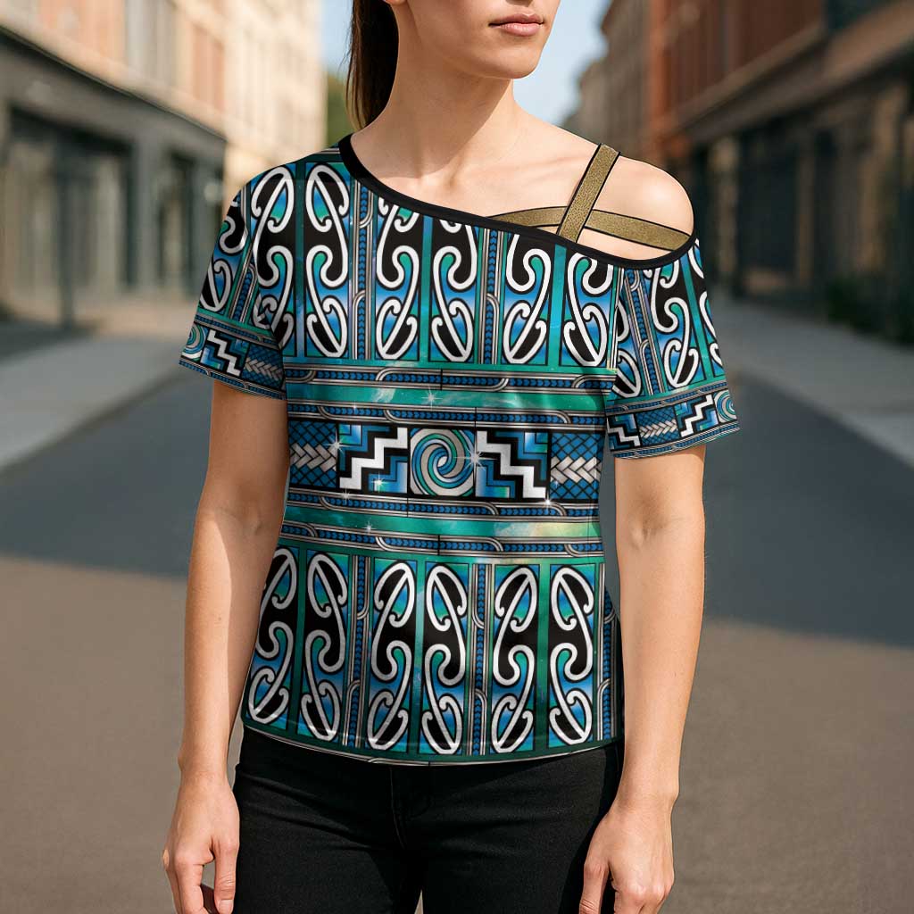 Maori Matariki Cross Shoulder Shirt Green Galaxy Aesthetic Koru Art LT01 - Polynesian Pride