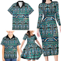 Maori Matariki Family Matching Long Sleeve Bodycon Dress and Hawaiian Shirt Green Galaxy Aesthetic Koru Art