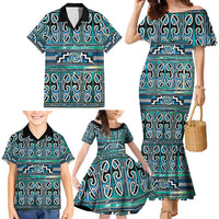 Maori Matariki Family Matching Mermaid Dress and Hawaiian Shirt Green Galaxy Aesthetic Koru Art