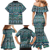 Maori Matariki Family Matching Mermaid Dress and Hawaiian Shirt Green Galaxy Aesthetic Koru Art