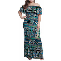 Maori Matariki Family Matching Off Shoulder Maxi Dress and Hawaiian Shirt Green Galaxy Aesthetic Koru Art