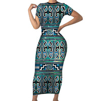 Maori Matariki Family Matching Short Sleeve Bodycon Dress and Hawaiian Shirt Green Galaxy Aesthetic Koru Art