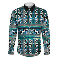 Maori Matariki Family Matching Summer Maxi Dress and Hawaiian Shirt Green Galaxy Aesthetic Koru Art LT01 Dad's Shirt - Long Sleeve Green - Polynesian Pride