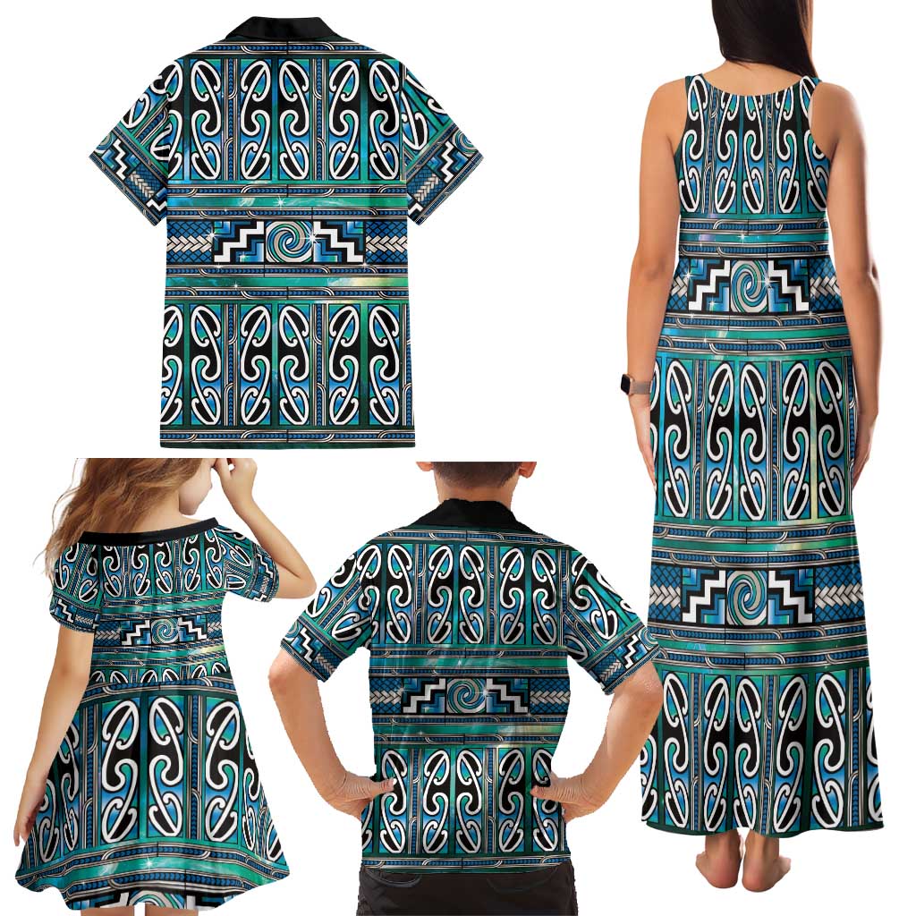 Maori Matariki Family Matching Tank Maxi Dress and Hawaiian Shirt Green Galaxy Aesthetic Koru Art