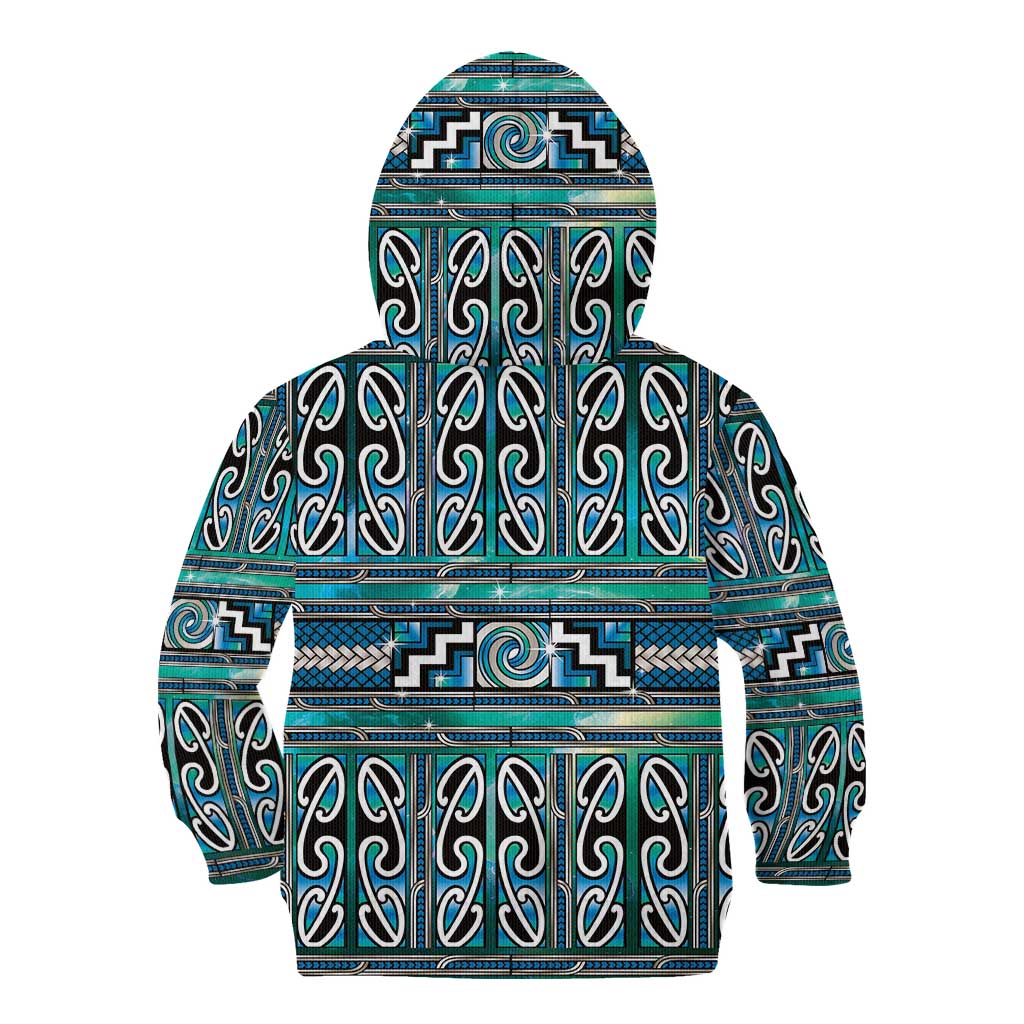 Maori Matariki Kid Hoodie Green Galaxy Aesthetic Koru Art LT01 - Polynesian Pride