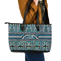 Maori Matariki Leather Tote Bag Green Galaxy Aesthetic Koru Art