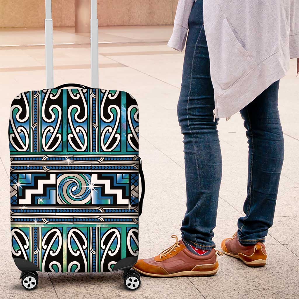 Maori Matariki Luggage Cover Green Galaxy Aesthetic Koru Art LT01 Green - Polynesian Pride