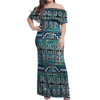 Maori Matariki Off Shoulder Maxi Dress Green Galaxy Aesthetic Koru Art LT01 Women Green - Polynesian Pride