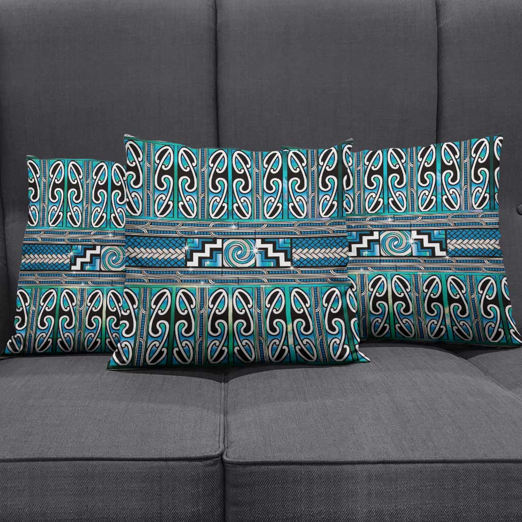 Maori Matariki Pillow Cover Green Galaxy Aesthetic Koru Art