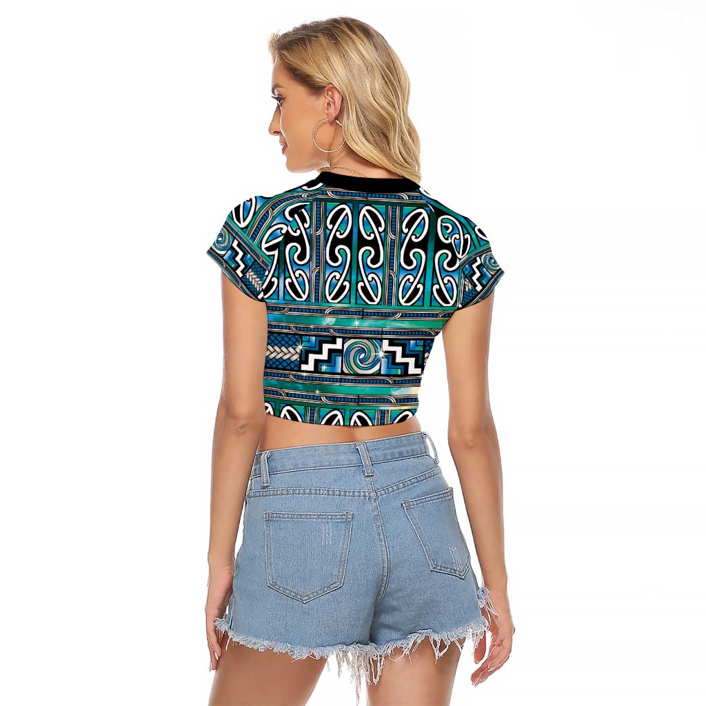 Maori Matariki Raglan Cropped T Shirt Green Galaxy Aesthetic Koru Art LT01 - Polynesian Pride