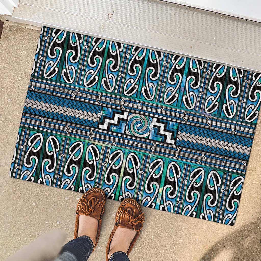 Maori Matariki Rubber Doormat Green Galaxy Aesthetic Koru Art